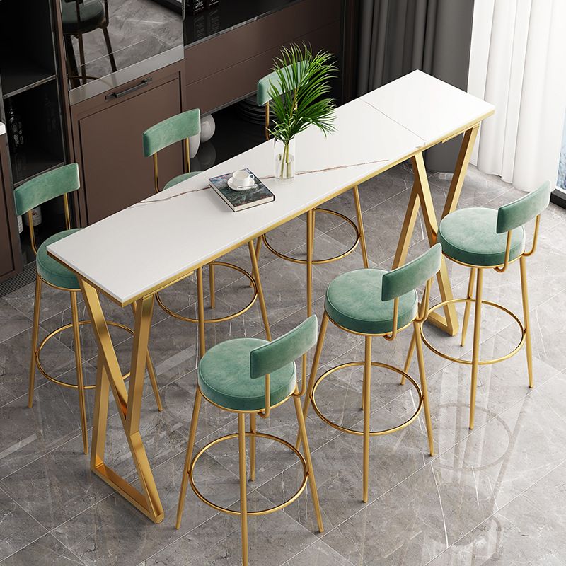 Rectangle Stone Bistro Table Modern Pub Table with Double Pedestal
