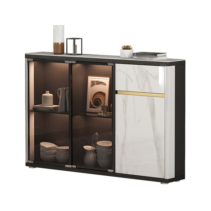 Glass Door Wood Sideboard Modern Credenza with Storage for Living Room