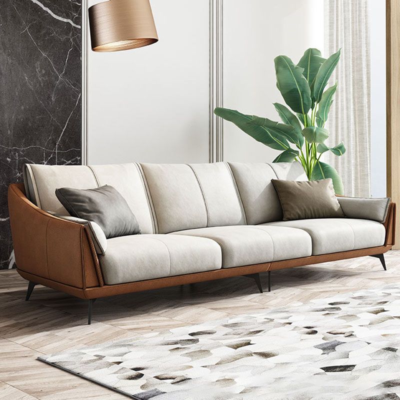Modernism Sofa with Bolster Pillows Sloped Arm Sofa in Orange