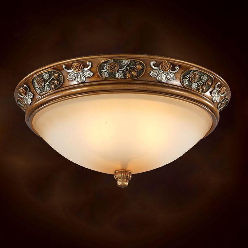 Dome Hallway Flush Ceiling Light Traditional White Glass Brown Flush Mount Light Fixture
