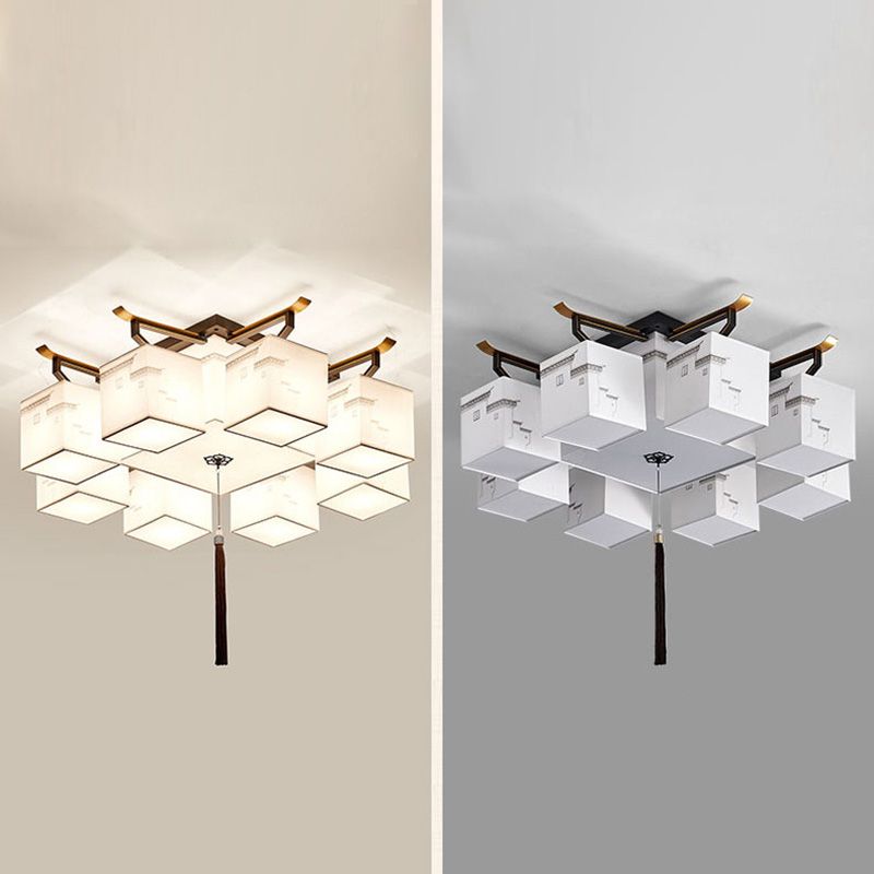 Chinese Style Fabric Flush Ceiling Light 5 Size for Optional Flush Light for Living Room