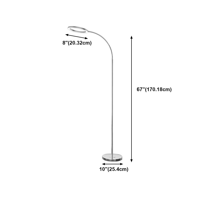 Aluminum O-shaped LED Floor Light Simple Silver Gooseneck Standing Light