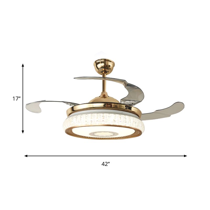 Gold Baldachin LED Semi Flush Contemporary Facettenkristalle Round Anhängerlüfter mit 3 Klingen, 42 "W.