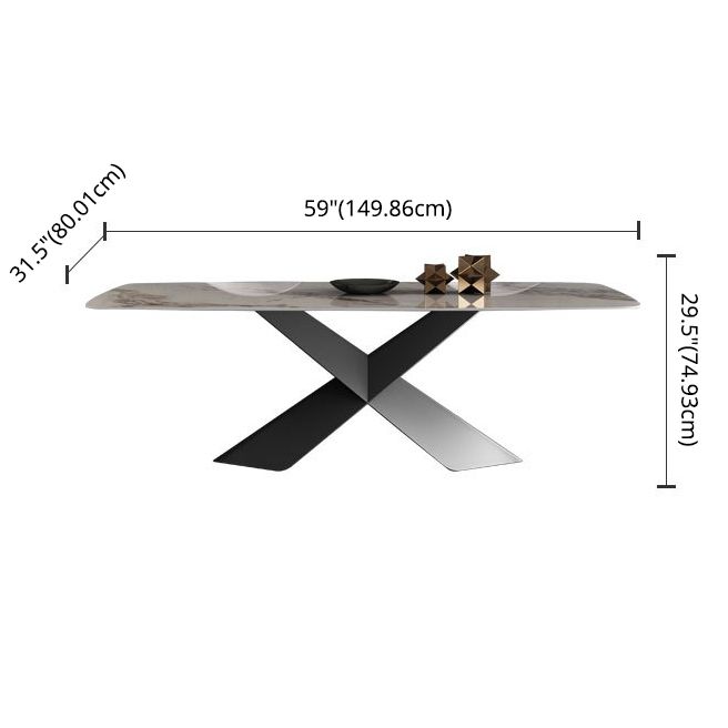 Modern Sintered Stone Dining Set with Rectangle Tabale and Metal Base Dining Room Furniture Set