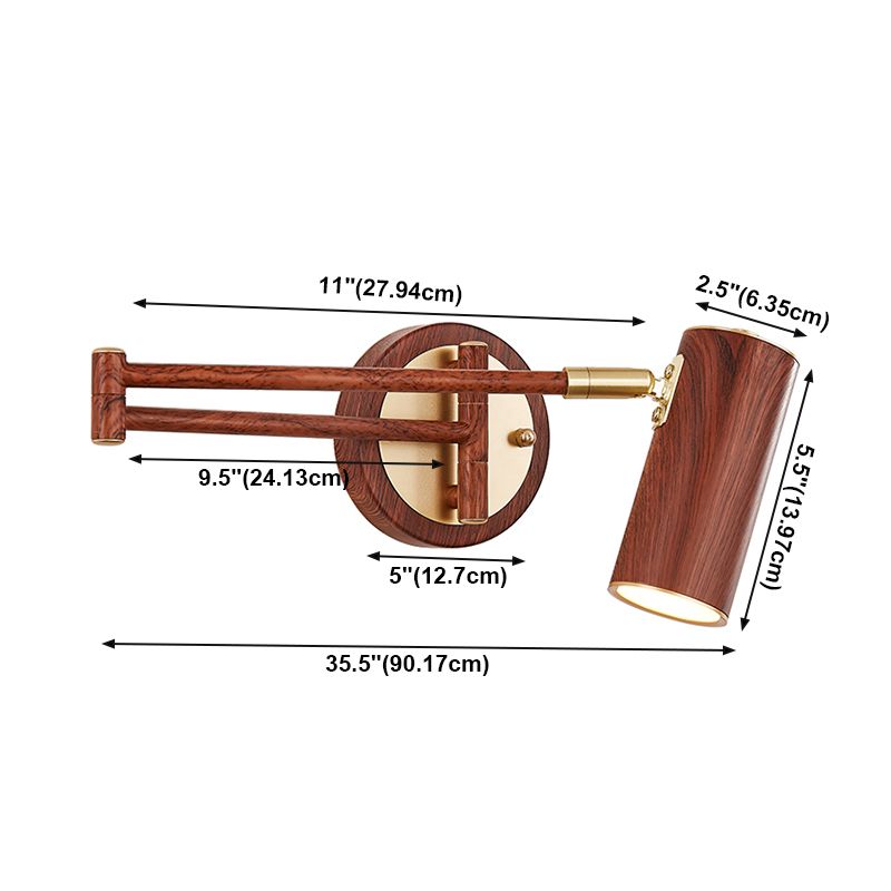 1-Licht-Zylinderwandbeleuchtung moderner Metallwandmontageleuchte in Braun