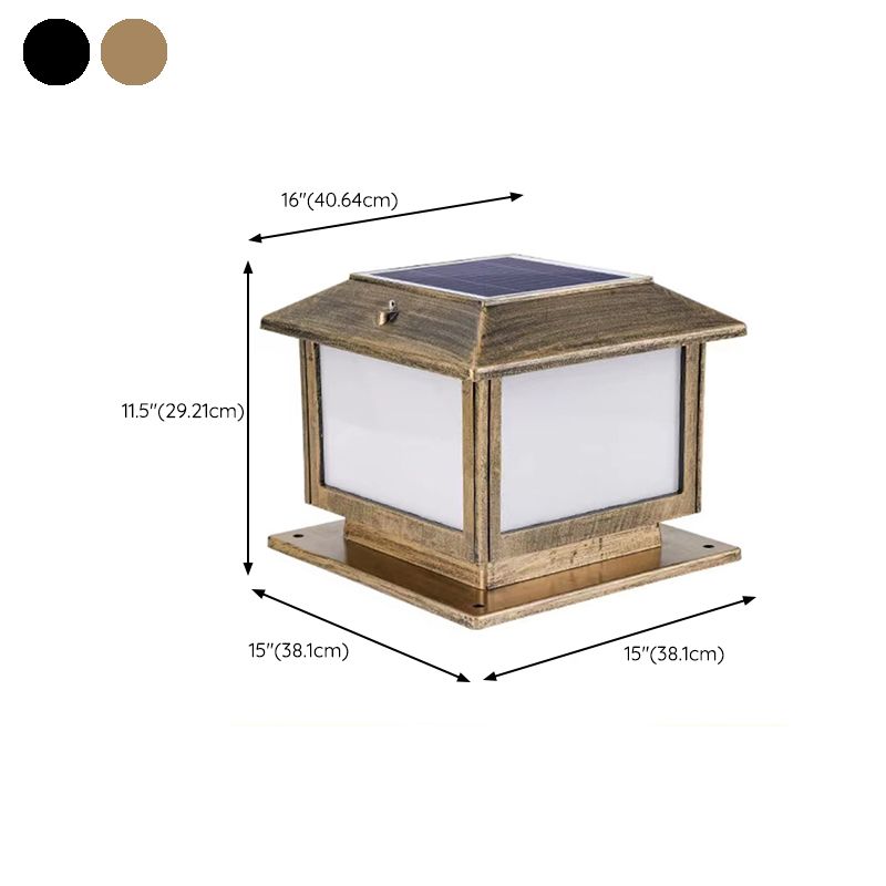 Rectangle Shape Metal Solar Pillar Lamp Modern Style 1 Light Waterproof Outdoor Light