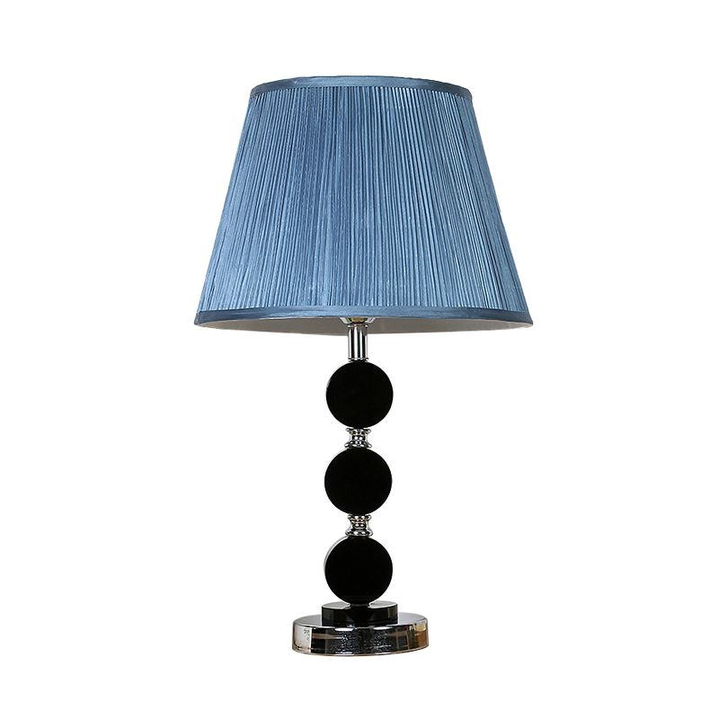 Blue Single Light Night Table Light Traditionalism Fabric Cone Nightstand Lamp with Crystal Base