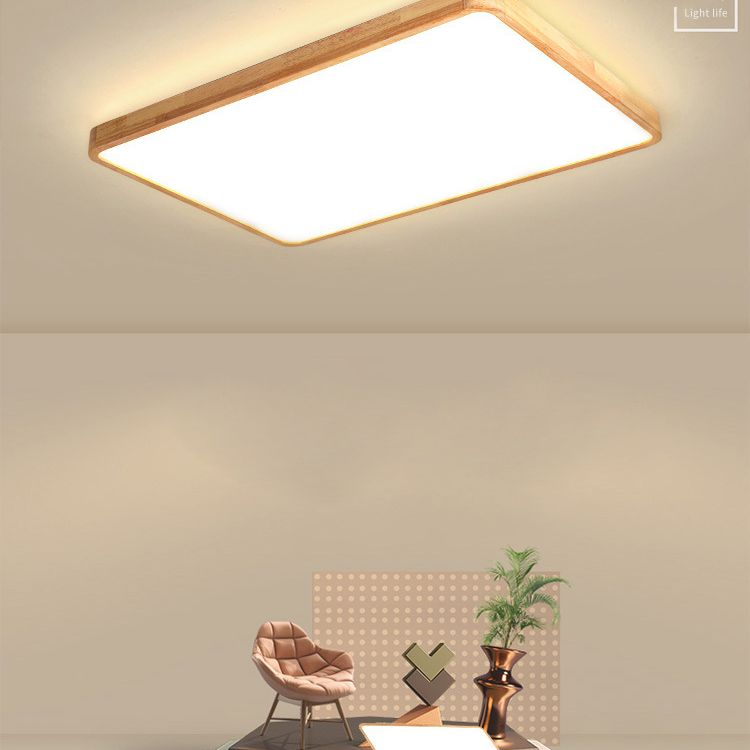 Moderne rechteckige Unterputz-Deckenleuchte Leuchtmittel Holz LED-Schlafzimmer Flush Mount Deckenleuchte in Beige
