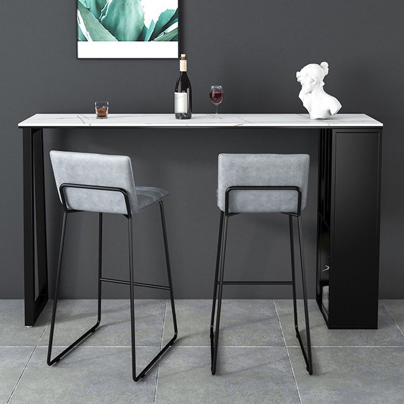 Sintered Stone Bar Table Modern Rectangle Bar Table with Storage Shelves