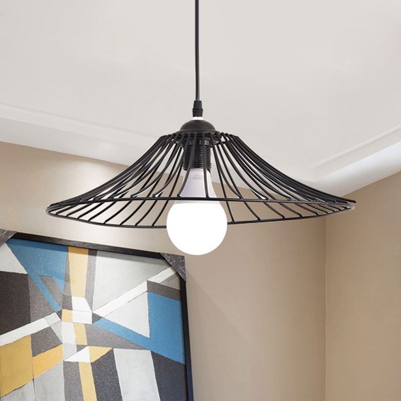 Black Lotus Leaf Cage Plafond Pendant Light Kit de lampe suspendue en fer simple 1-Bulb pour salle à manger
