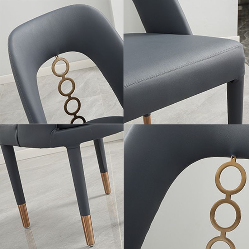 Faux Leather Home Dining Chair Open Back Dining Side Chair in Gray