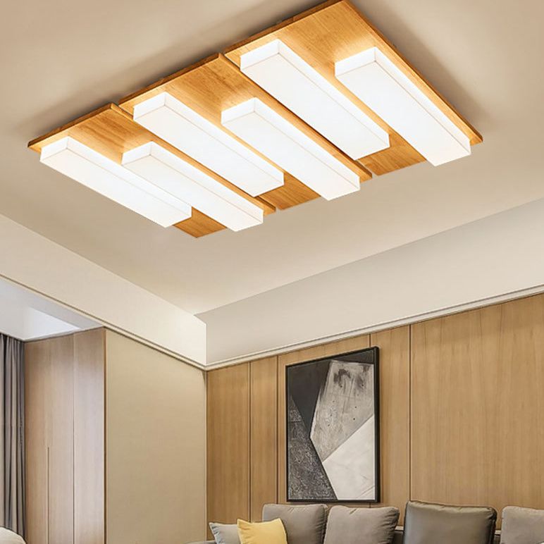 Moderne rechteckige Decke bündig Licht Acryl Schlafzimmer Flush Mount LED Licht in Holz