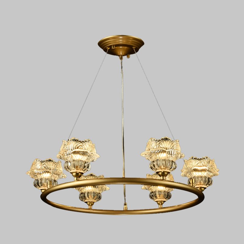6 Heads Sunflower Chandelier Lighting Traditional Clear Glass Suspension Lamp for Living Room