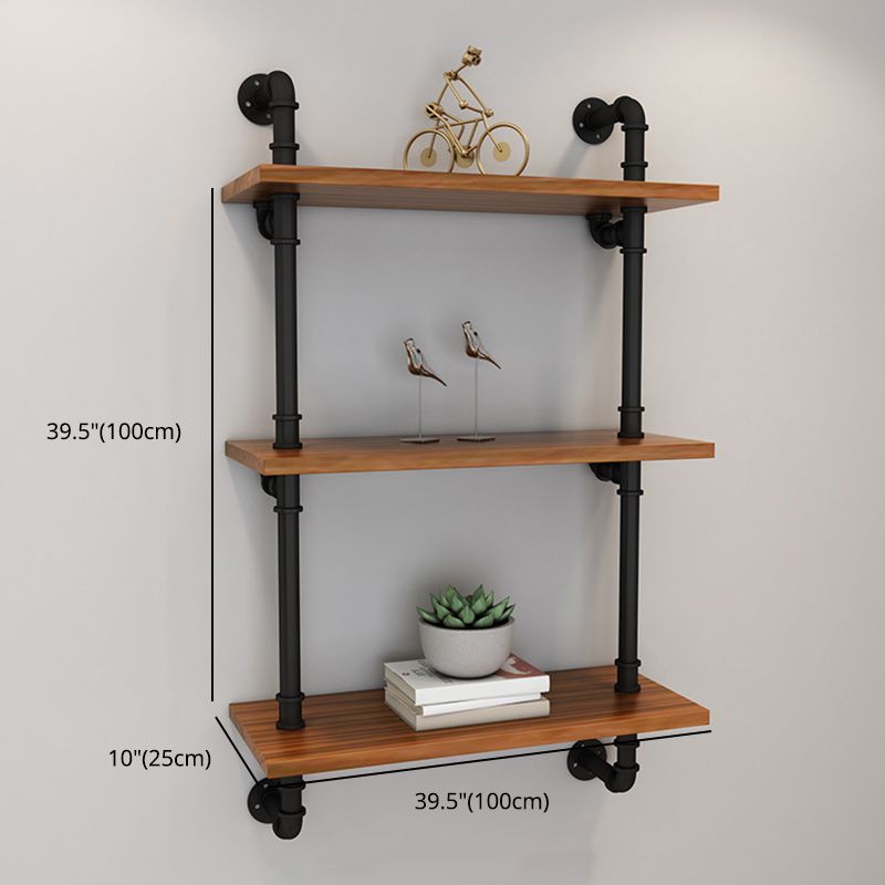 Brown Bookshelf Industrial Style Wall Mounted Bookcase for Home Office