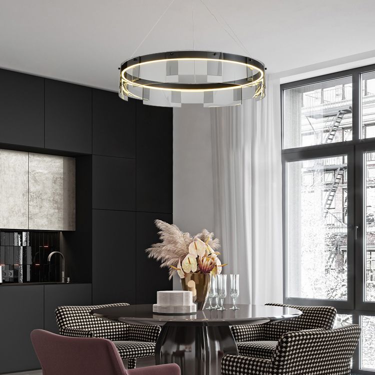 Contemporary Simple LED Hanging Light Metal Circular Pendant Light for Living Room