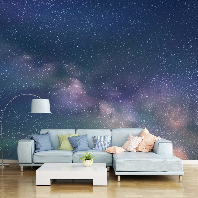 Aqua Galaxy and Stars Mural Decal Moisture Resistant Modern Living Room Wall Art