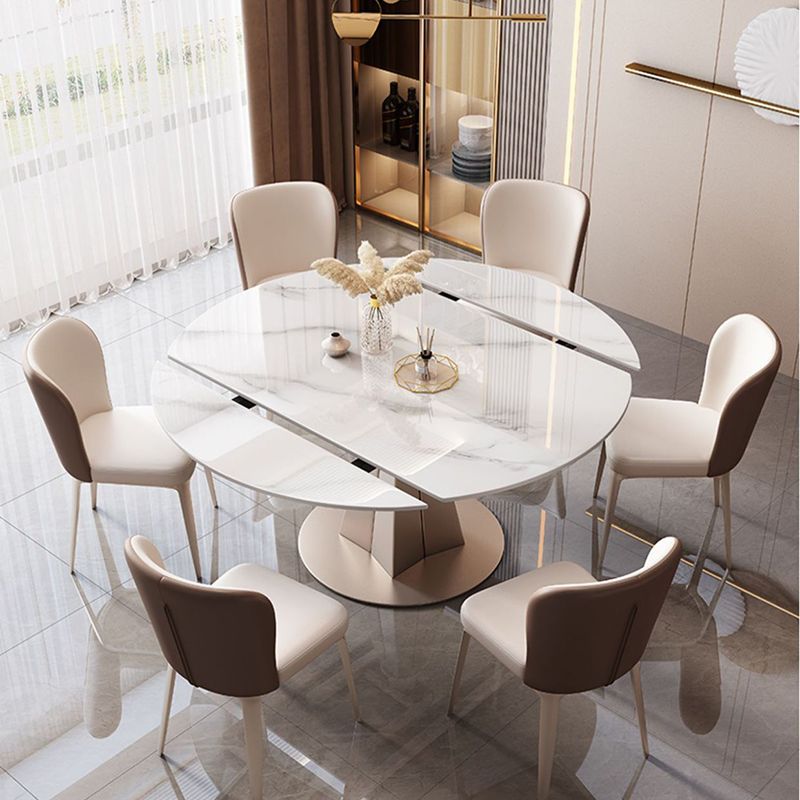Round Sintered Stone Dining Table Modern Extendable Furniture with Pedestal Base