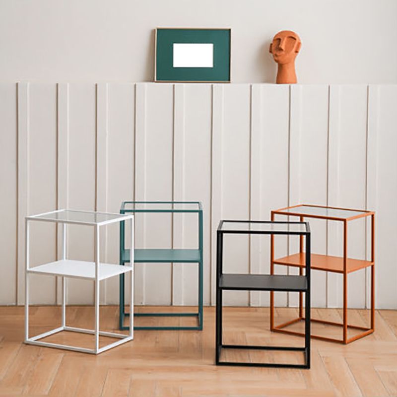 Modernistic Double Tier Rectangular with Storage Frame Glass Side Table