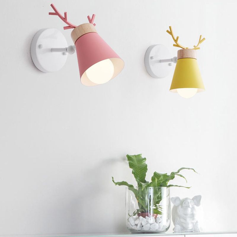 Macaron Antlers Wall Sconce Metal 1 Light Sconces for Bedroom