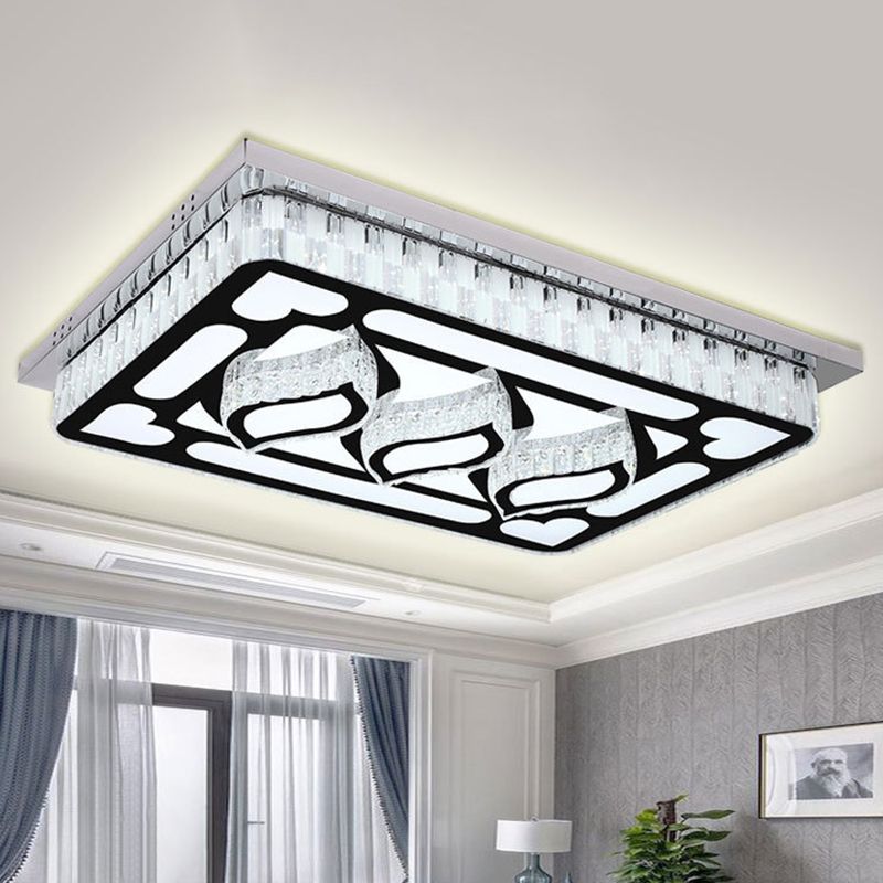 Stainless Steel Rectangle Flush Lamp Contemporary Crystal Flush Mount LED Light for Living Room