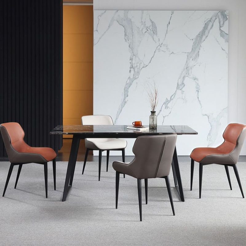 Sillas de comedor con brazo trasero de diseño moderno, sillas de comedor de cuero para cocina (juego de 2)