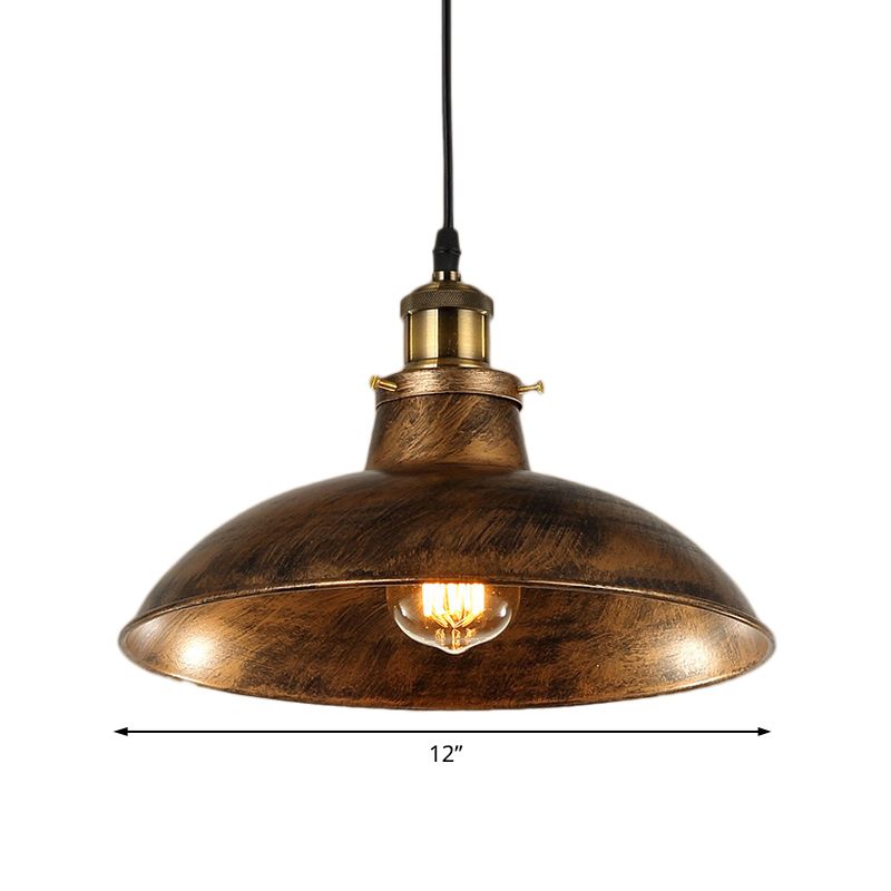 Wrought Iron Domed Ceiling Fixture Industrial 12"/14" W 1 Light Dining Room Pendant Lighting in Weathered Brass/Black