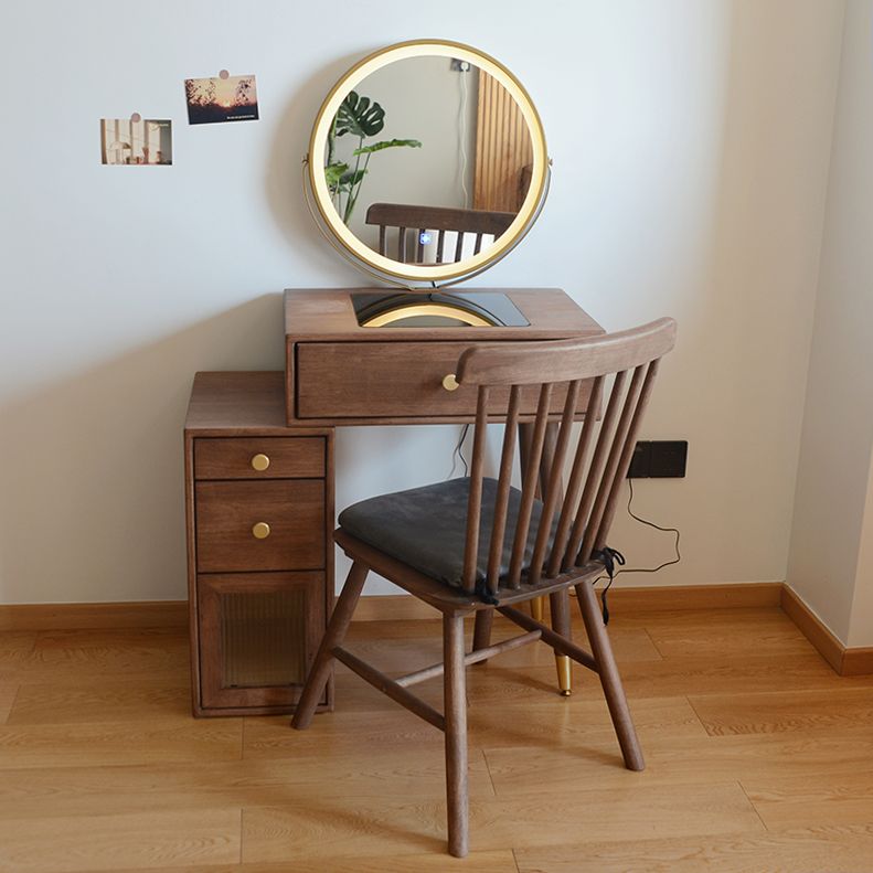 Solid Wood Dresser Table Storage Box Vanity Set with Makeup Table and Stool