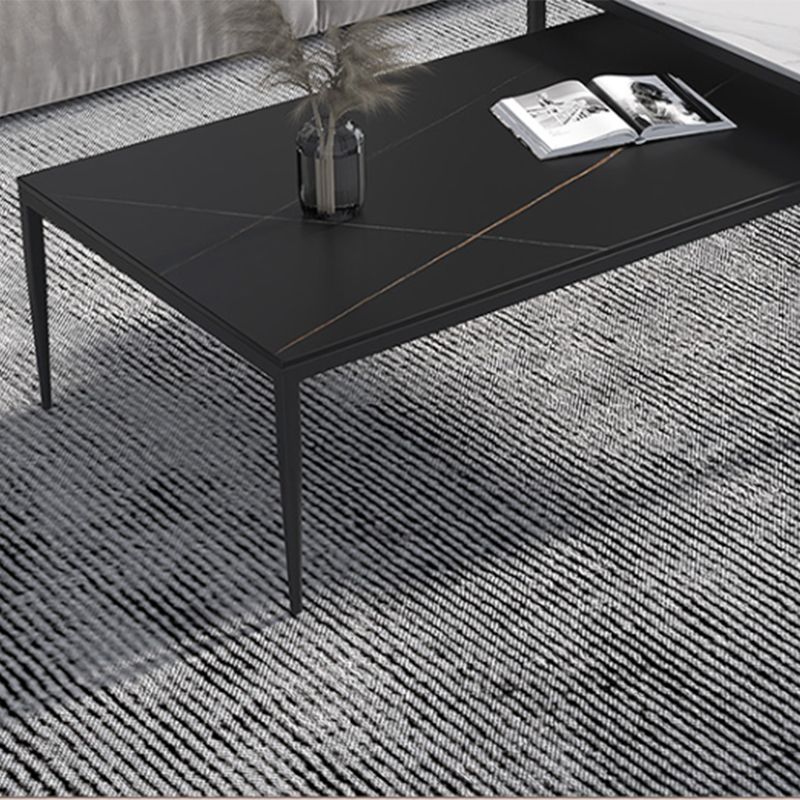 Glam Style White/black/grey Rock Slate Top Metal Base Coffee Table