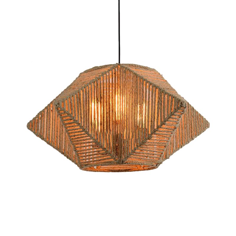 Farmhouse Stereoscopic Star Pendant Lamp 1 Light Rope Hanging Lamp Kit in Beige with Hand Woven Design