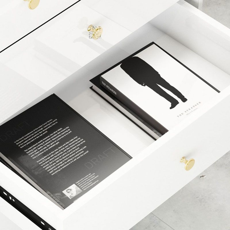 Glam White Storage Chest Dresser Solid Pine Storage Chest with Metal Feet