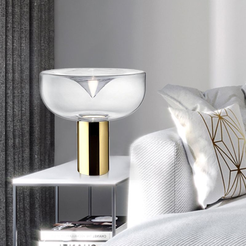 1 tête de salon de bureau lampe de lecture en or moderne Light Light avec une teinte en verre transparent en urne