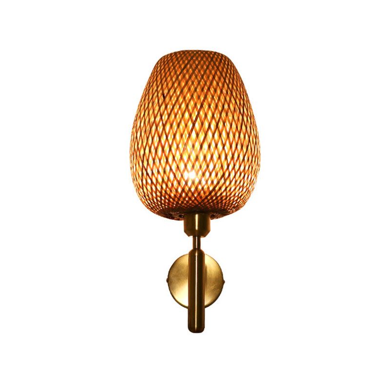 Bamboo Criss-Cross Woven Wall Lantern Chinese Style 1 Bulb Wood Wall Mounted Light Fixture