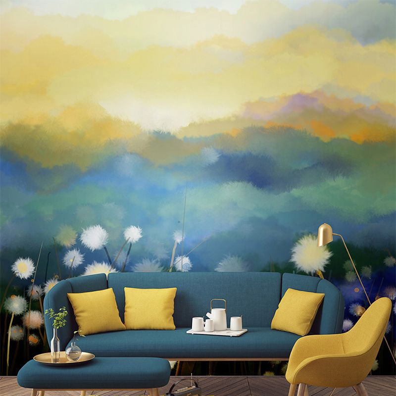 Field of Dandelion Mural Decal Contemporary Waterproof Living Room Wall Art, Customized Size