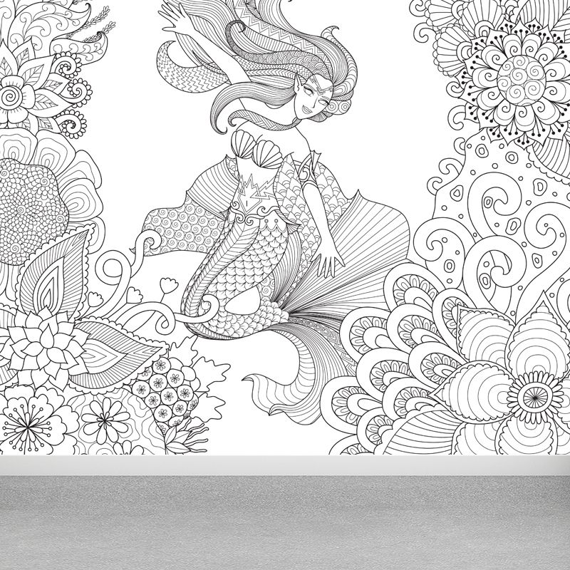 Kids Fantasy Secret Garden Mural Decal Black and White Waterproofing Wall Art for Room