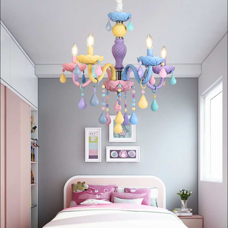 Multi Light Candle Branch Hanging Pendant Modern Style Crystal Hanging Lighting