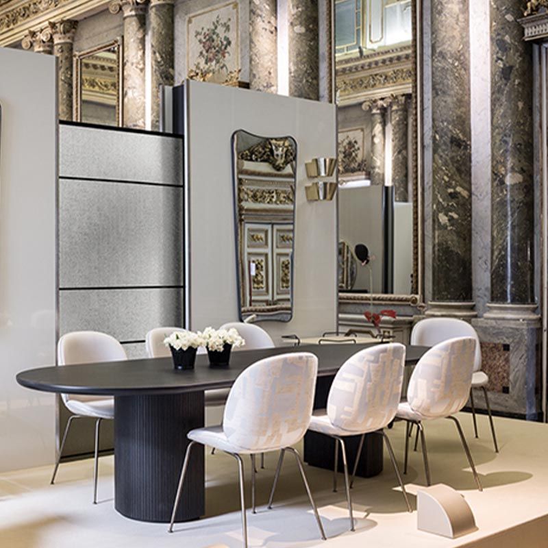 Oval Solid Wood Dining Table Modern Black Furniture with Double Pedestal for Apartment