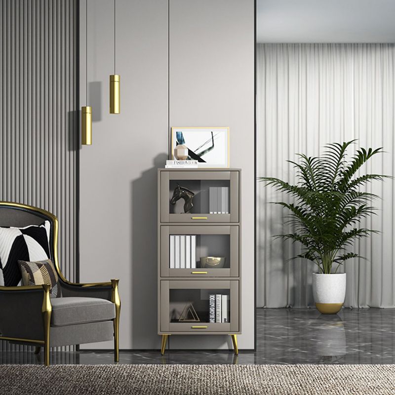 Glam Champagne/White Closed Back Standard Wood Shelf Bookcase for Living Room