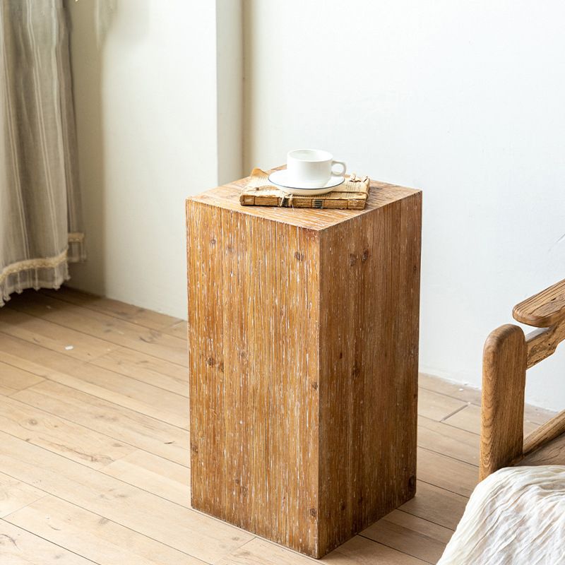 French Country Wood Block Side Table Square End Table, 11.8 inch Wide