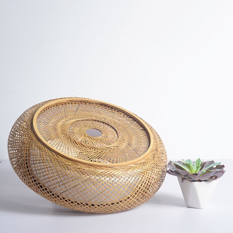 Legno Circolare Soffitto Light in Asian Simplicity Weave Bamboo Flush Mount for Corridor