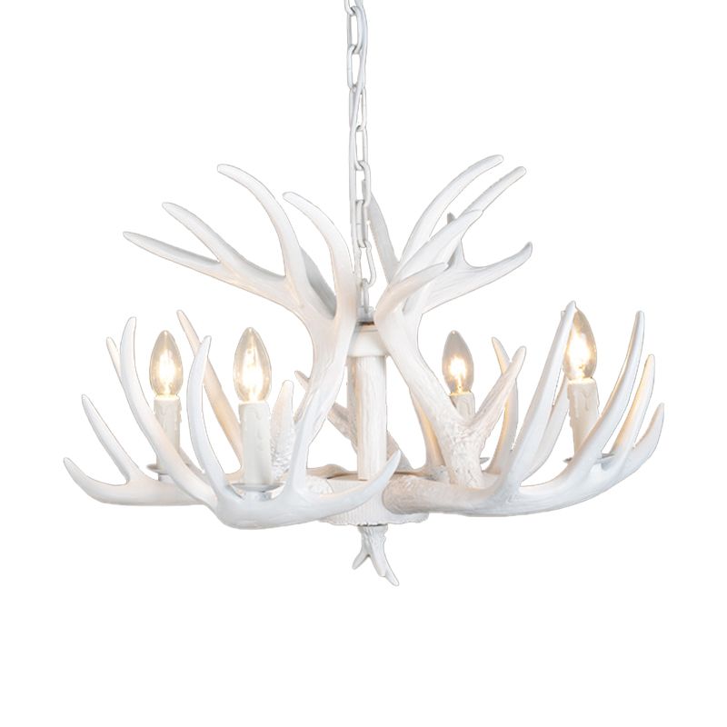 4/6/9 Lights Chandelier Lighting Fixture Rural Candle Resin Ceiling Suspension Lamp in White for Restaurant