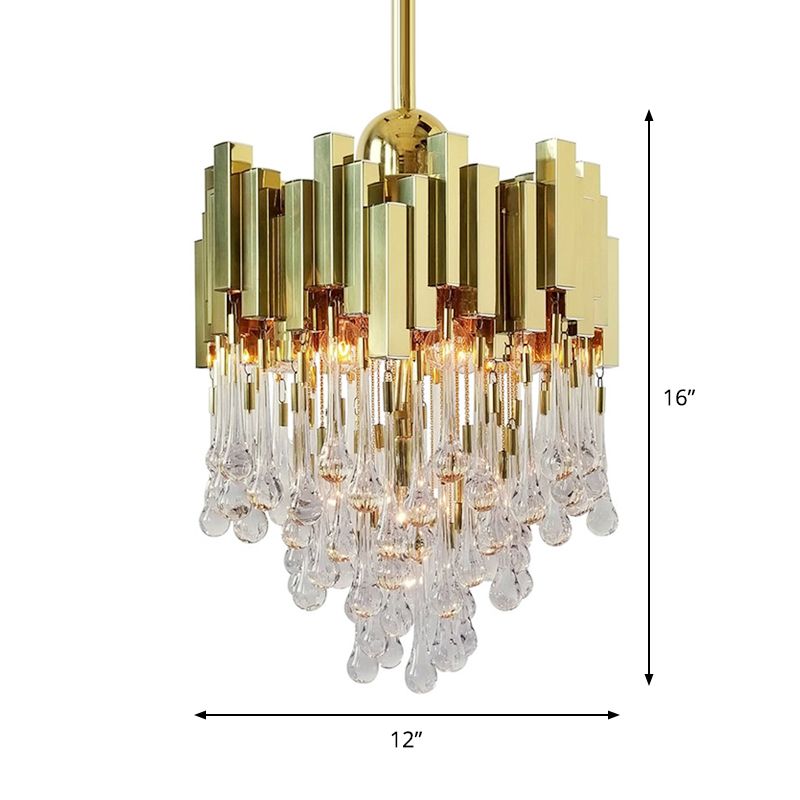 4 Lights Chandelier Contemporary Cascade Crystal Orb Ceiling Suspension Lamp in Gold