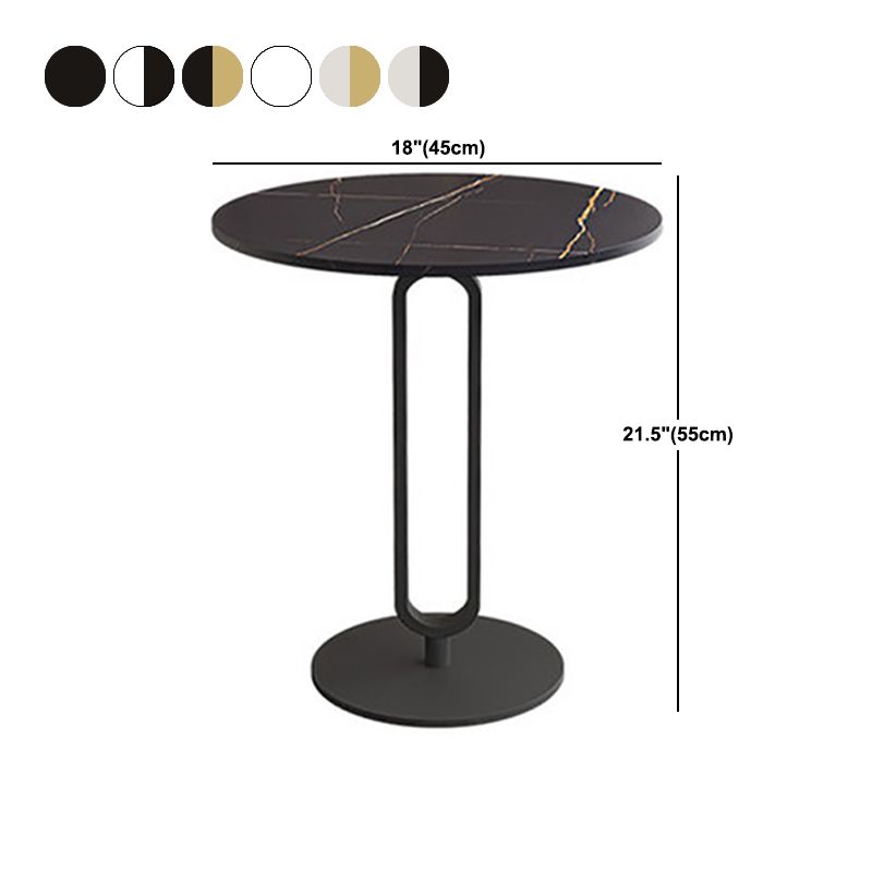 21.6" Tall Modern Round Slate Top Side Table Iron Pedestal End Table