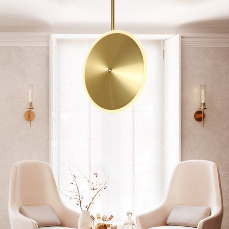 Gold Plated Flying Saucer Suspension Light Fixture Postmodern Simple Metal LED Pendant Lamp