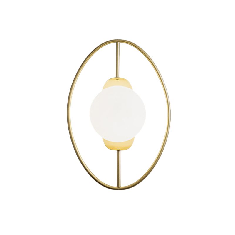 Metal Halo Ring Lighting Minimalista 1 cabeza Lámpara de pared negra/dorada con tono de vidrio blanco