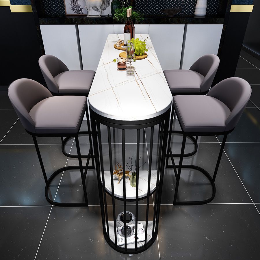 Indoor Free Form Bar Dining Table Modern Stone Top Bar Table with Storage Shelf