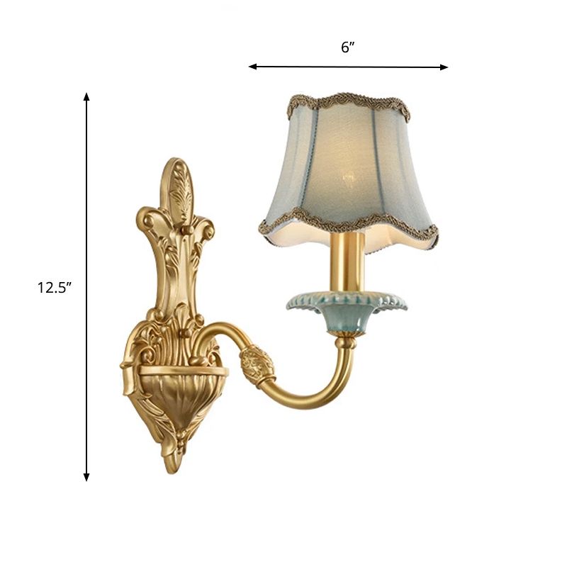 Brass Scalloped Wall Lighting Rustic Style Fabric 1/2 Lights Dining Room Wall Mount Light Fixture