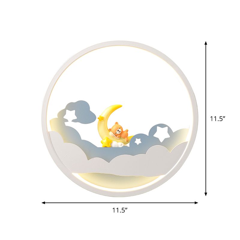 White Cloud Wall Sconce Lighting Contemporary LED Acrylic Ring Wall Lamp Fixture with Girl/Bear/Little Monk Deco