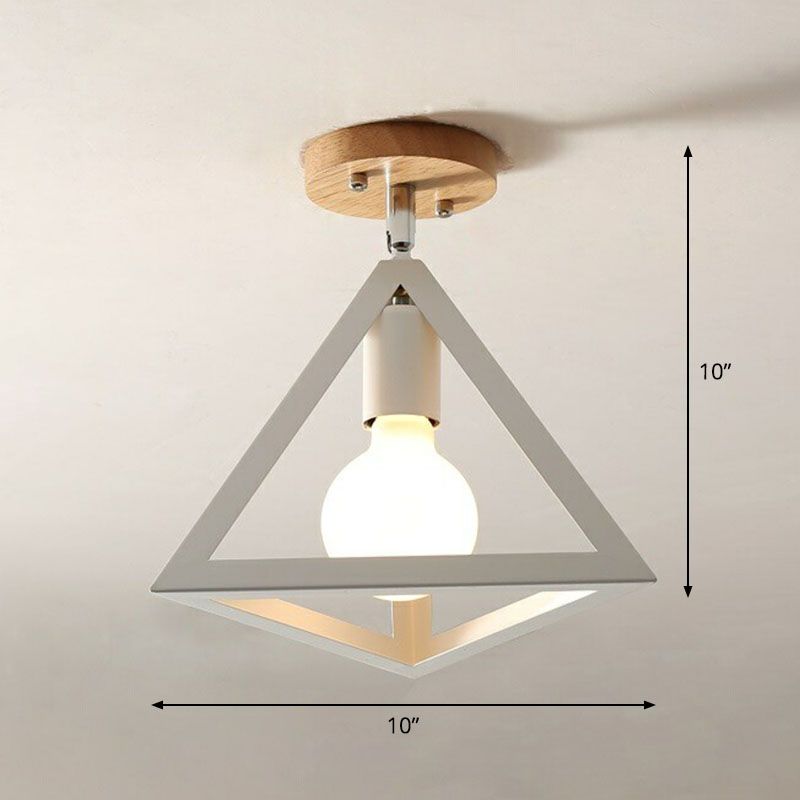 Geometrical Iron Semi Flush Mount Industrial Single-Bulb Entryway Flushmount Ceiling Light
