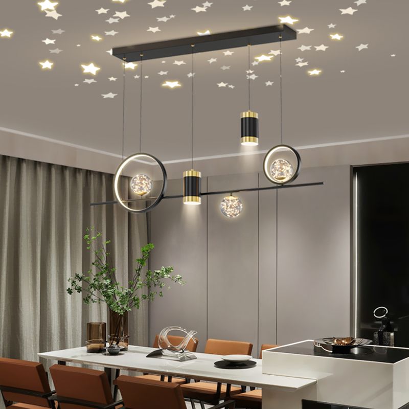 Contemporary Pendant Lights Geometric Metal Island Lighting in Black