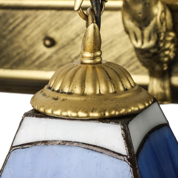Mediterranean Trapezoid Wall Light Fixture 3 Heads Stained Glass Sconce Light for Living Room